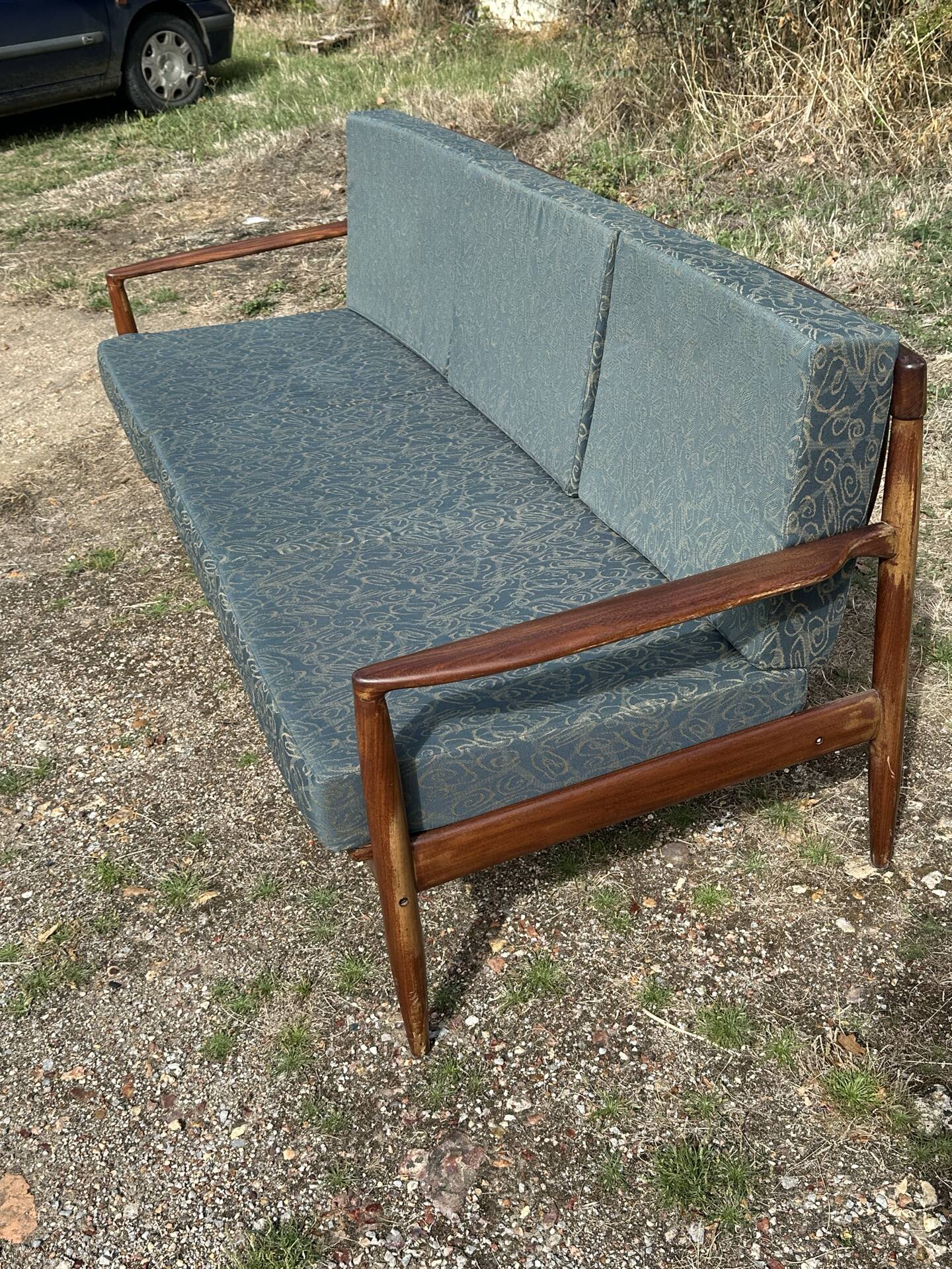 Vintage Scandinavian 3-seater wooden sofa – 1960s/70s