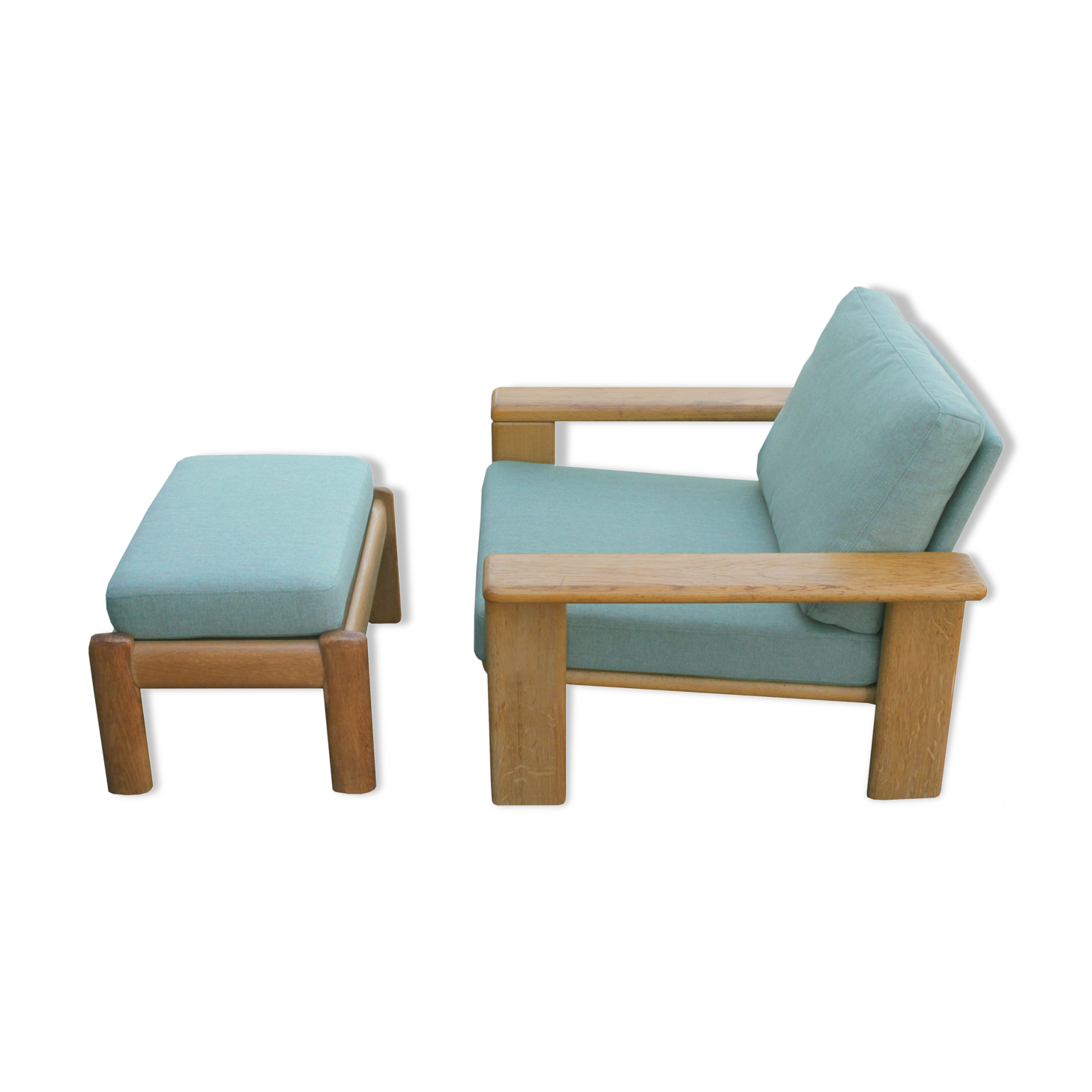 1970s armchair with oak stool