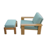 1970s armchair with oak stool