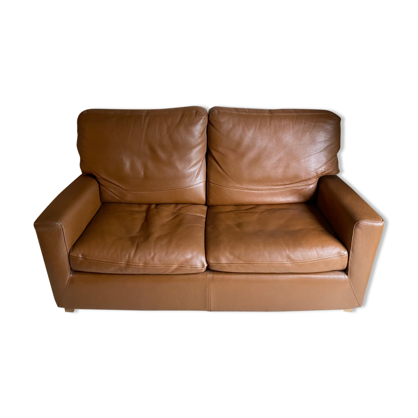 Vintage leather sofa 2 seater convertible caramel color