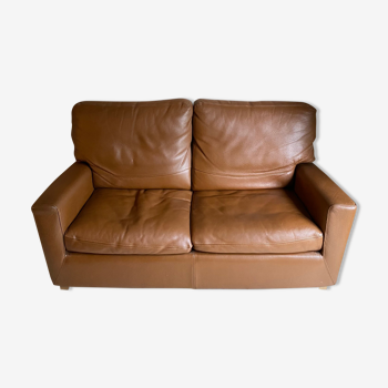 Vintage leather sofa 2 seater convertible caramel color