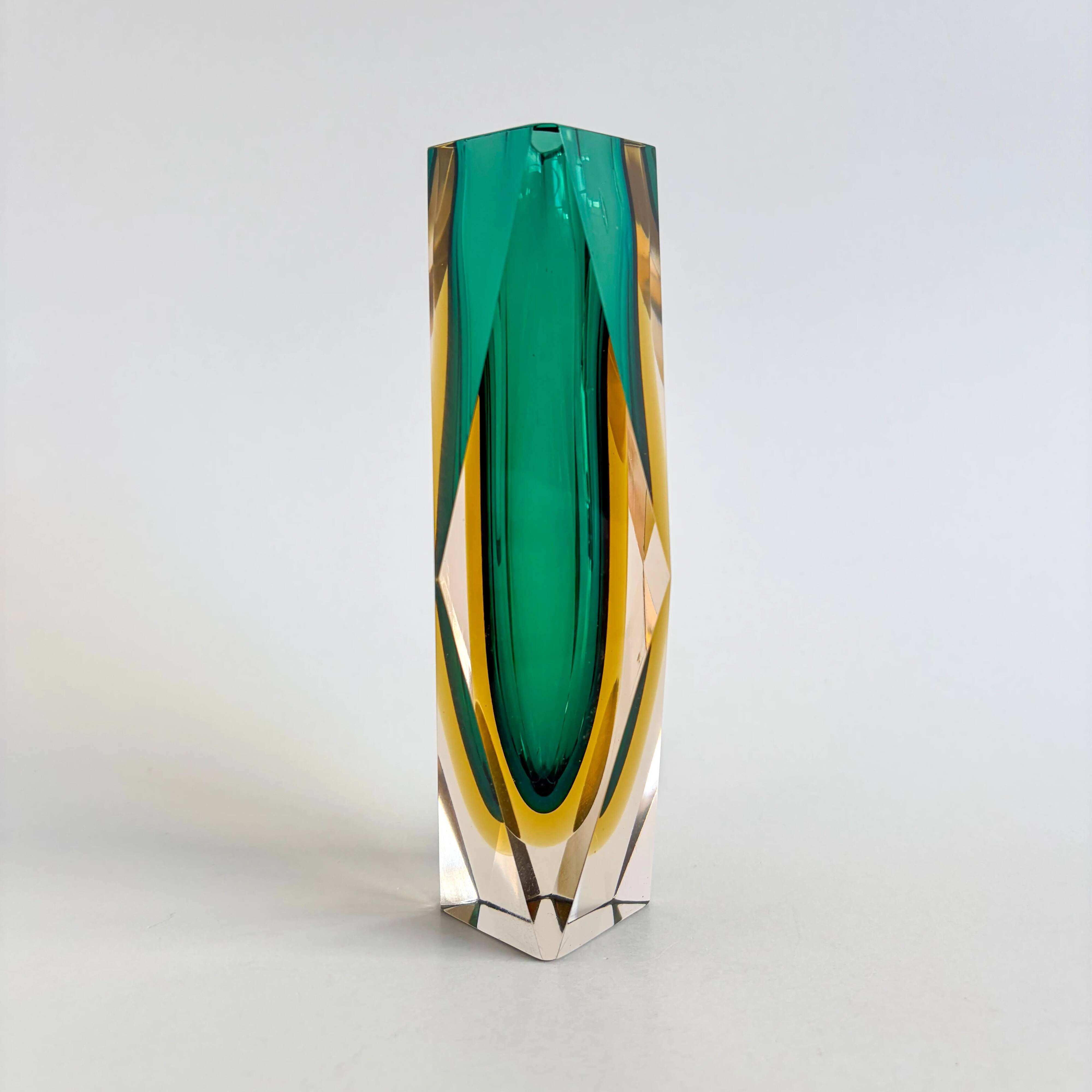 Faceted Sommerso vase from Murano in green