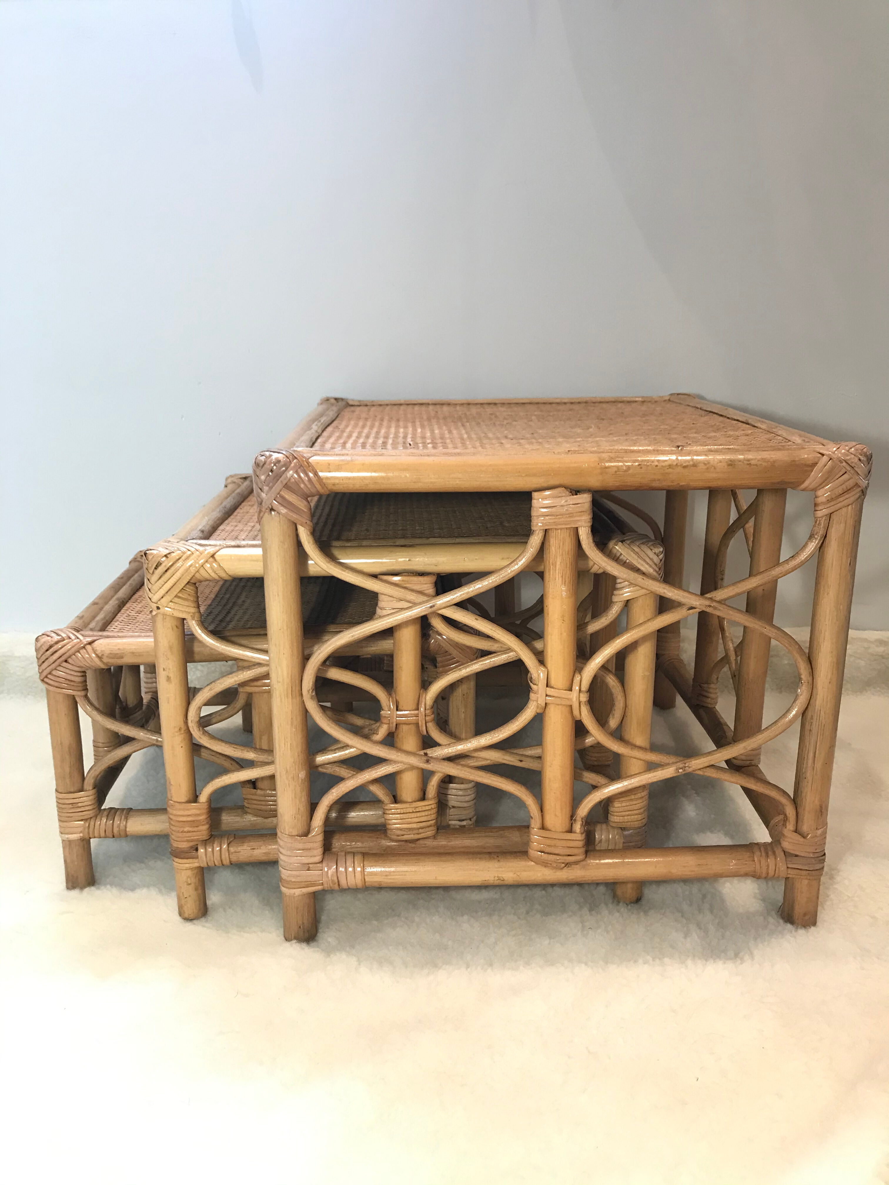 Tables in rattan and bamboo 80s