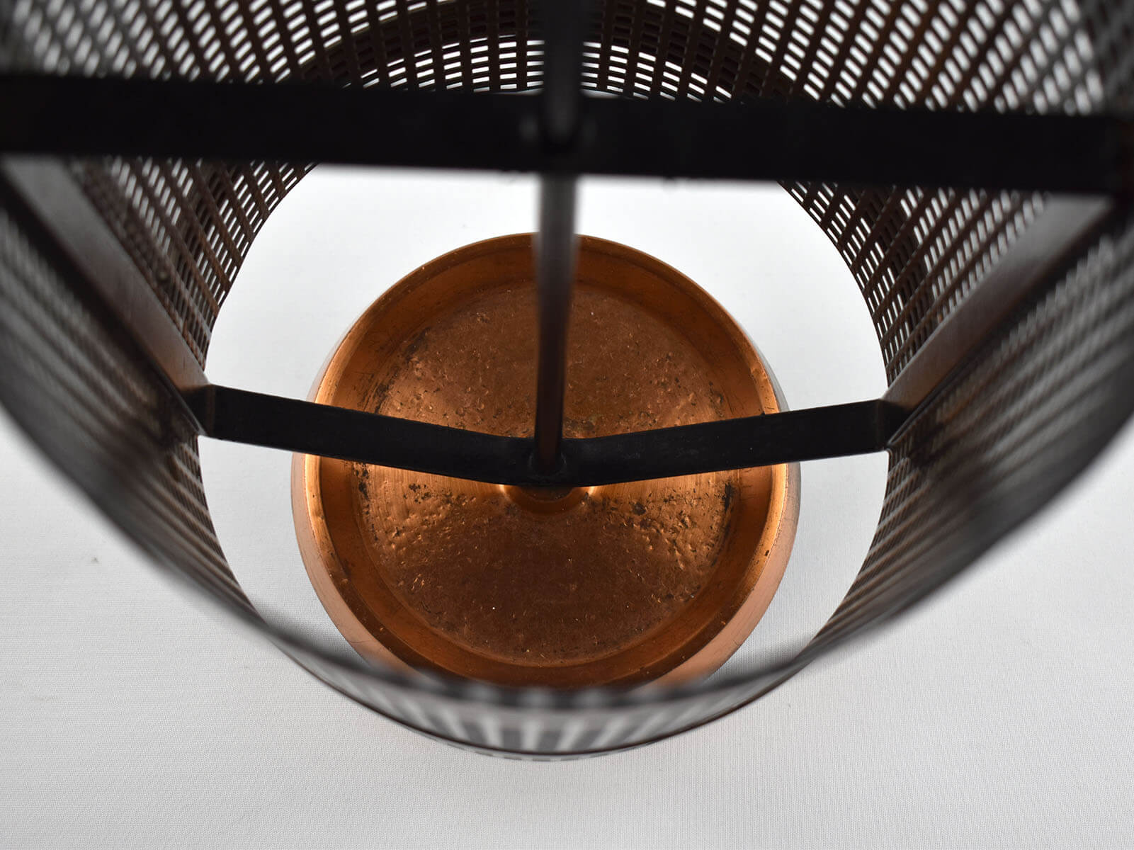 1960s umbrella stand metal, copper and teak