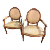 Pair of medallion back armchairs in Louis XVI style - late 19th century