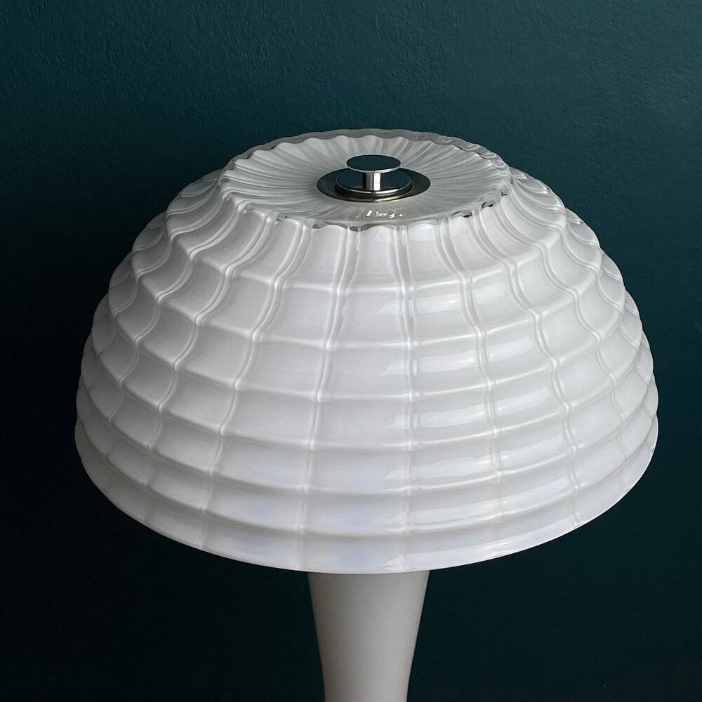Large Mushroom Table Lamp in White Murano Glass, Italy, 1970s