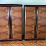 Set of 2 Art Deco curtain cabinets in brown wood, 1930s, with compartmentalised interior.