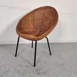 Vintage wicker and metal basket armchair, 60s/70s