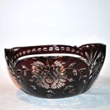 Saint-Louis Crystal Salad Bowl? Lined with Red Bordeaux Overlay Floral