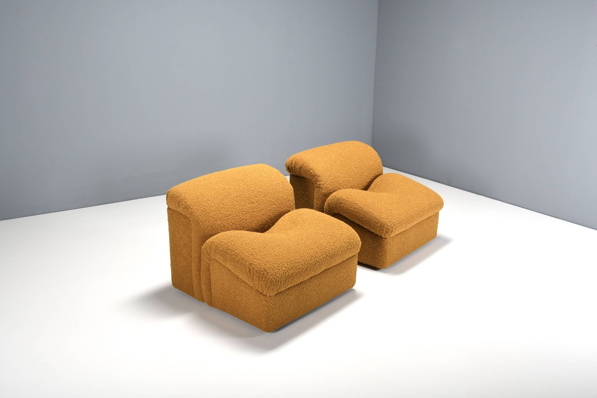 Exceptional Set of Two Bouclé 'Onda' Lounge Chairs by MetalArte, 1970s