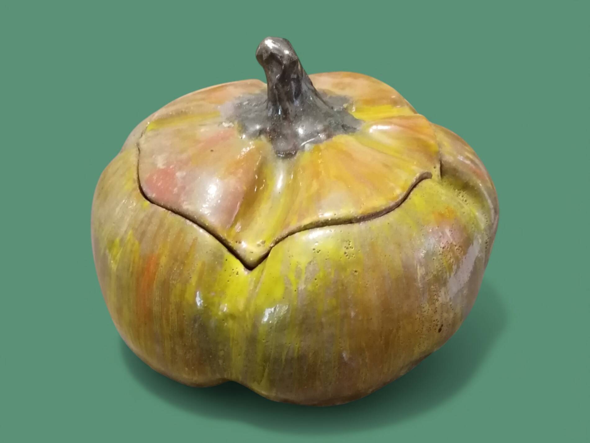 Pumpkin/gourd shaped box - Slipware ceramic