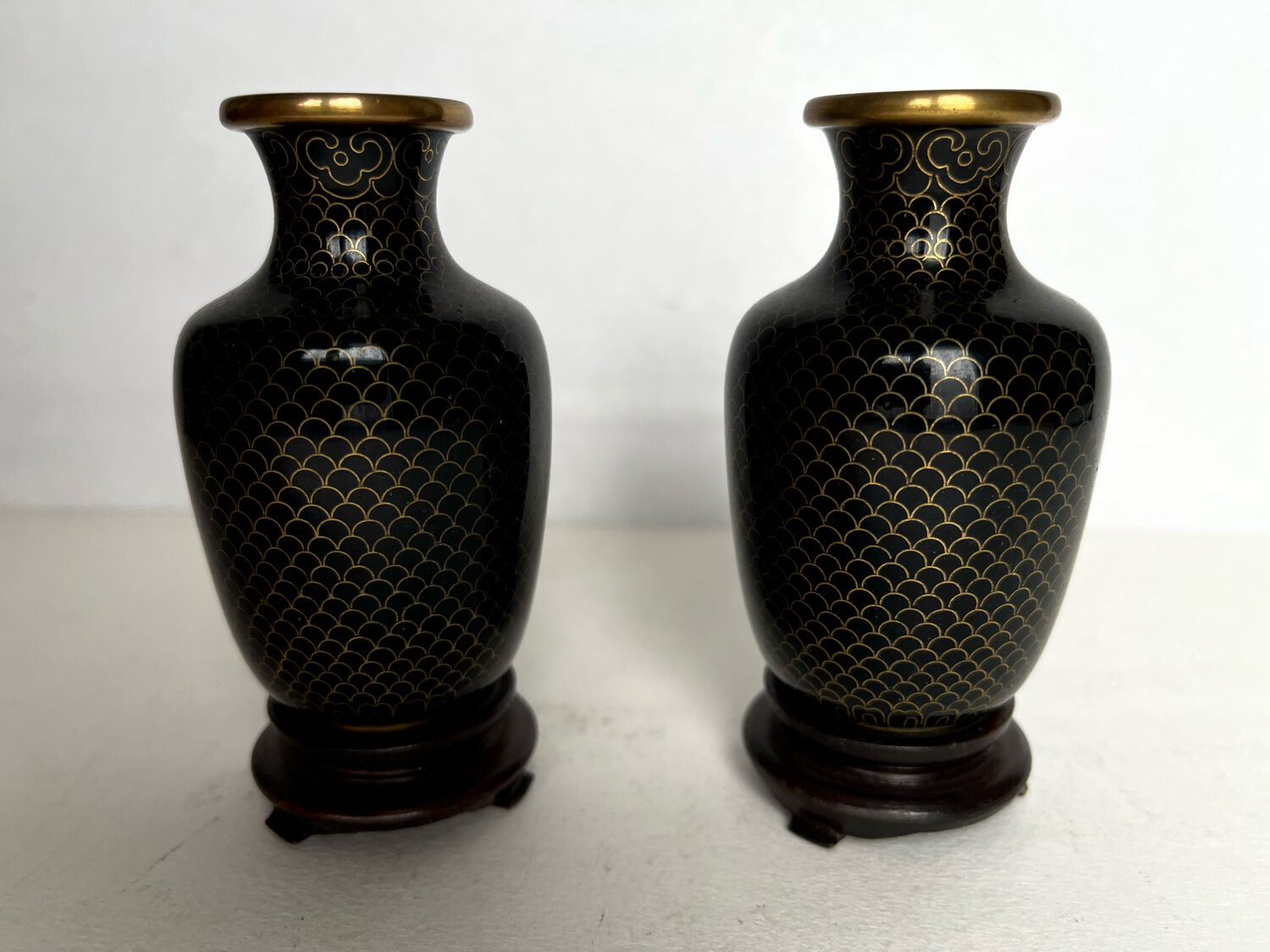 Pair of cloisonné brass vases