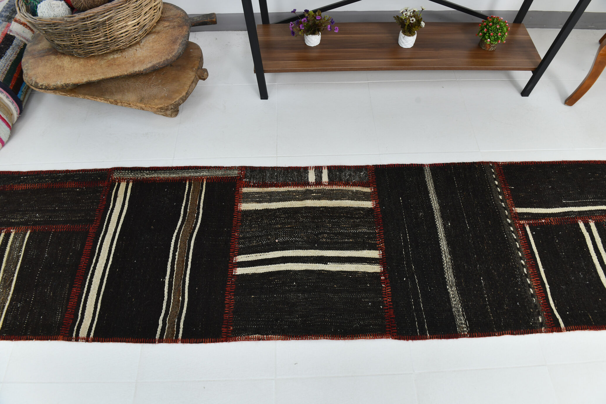 2x8 brown & beige vintage runner rug 66x248cm