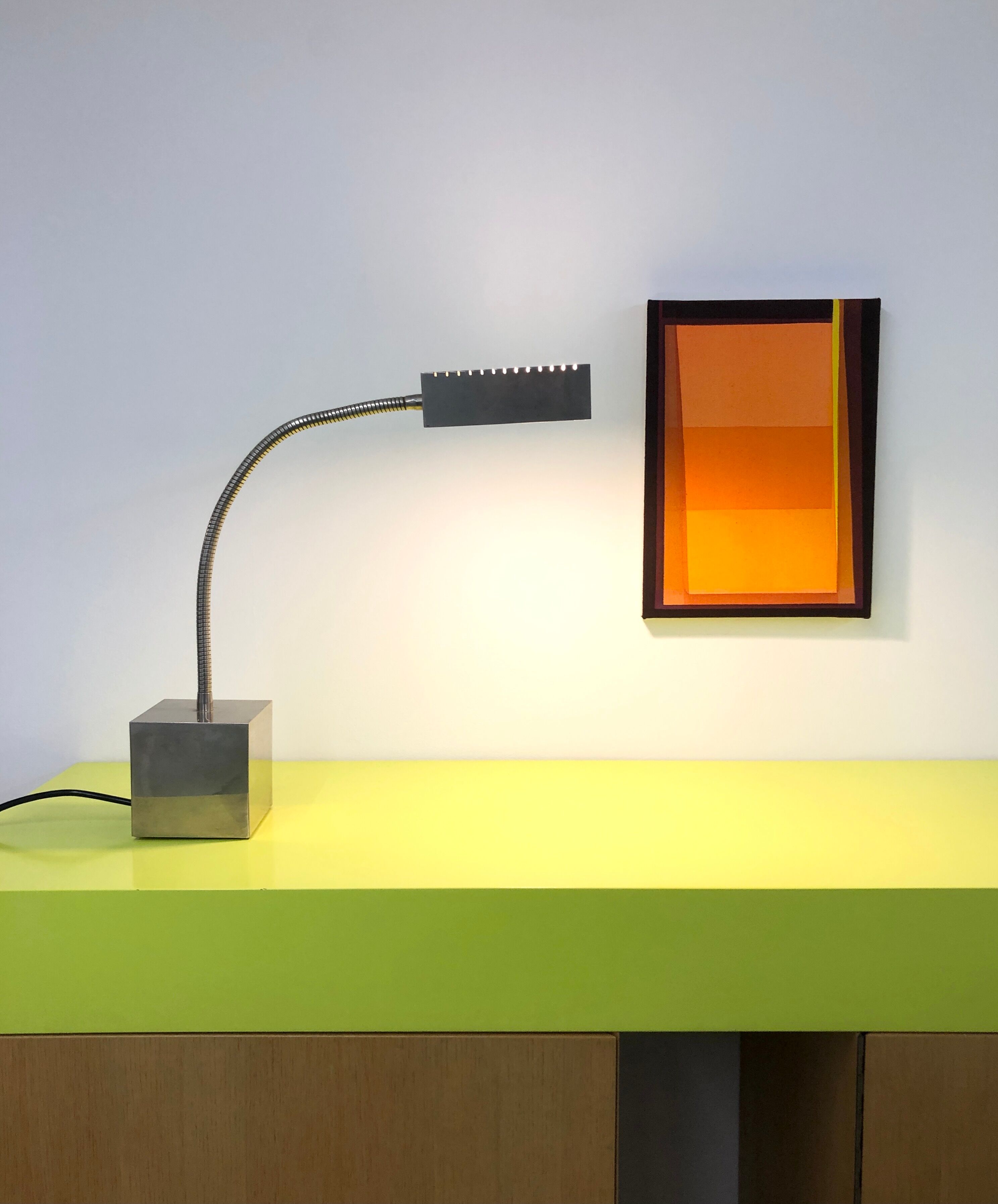 Chrome metal lamp with flexible rod by Michel Boyer for Verre Lumière, 1968