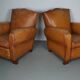 Pair of French Cognac Moustache Back Leather Club Chairs, 1950s