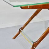 Table basse italienne en acajou, laiton et verre