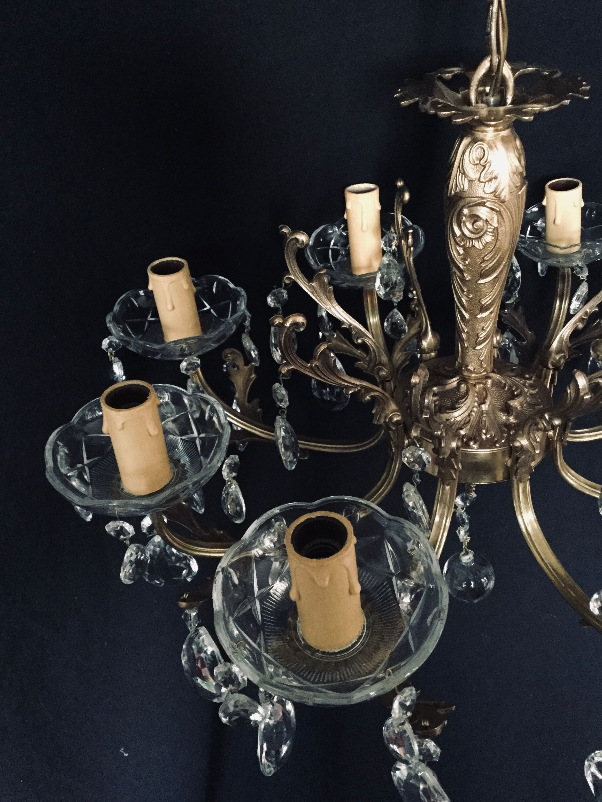8 lights, crystal, bronze and brass chandelier