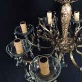 8 lights, crystal, bronze and brass chandelier