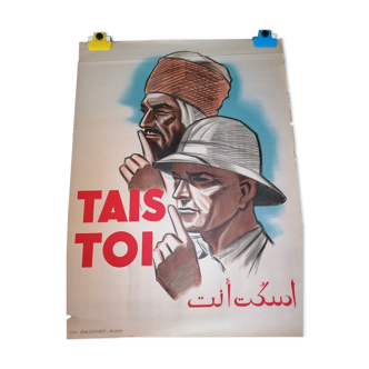 Affiche de guerre de la 2ème guerre Mondiale "Tais toi", affiche de Mise en garde contre l'espionnage