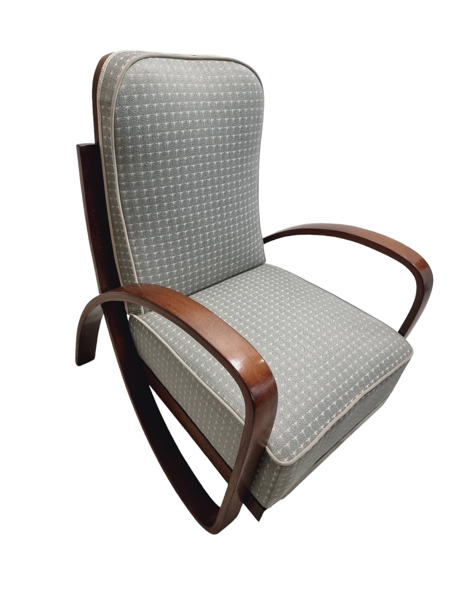 Hungarian Art Deco Lounge chair with curved, bentwood walnut armrests, 1930s