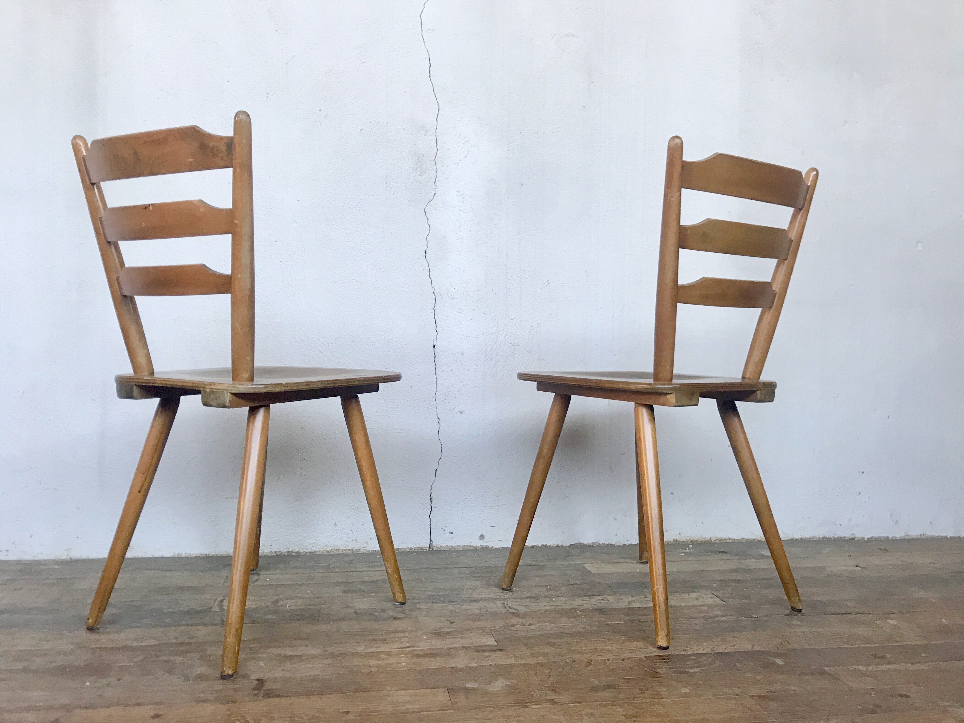 Pair of Scandinavian chairs or vintage wooden bistro