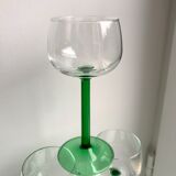 Set of 6 green white wine glasses made in France 60s-70s