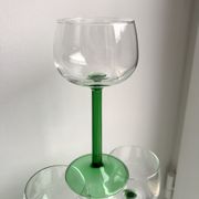 Set of 6 green white wine glasses made in France 60s-70s