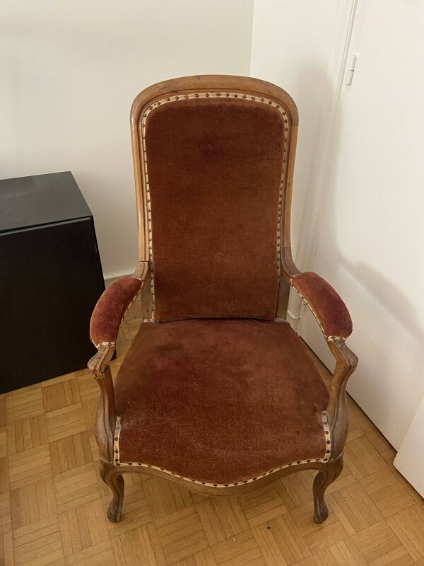 Fauteuil Voltaire velours cognac