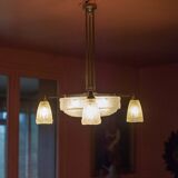 Art deco nickel plated bronze chandelier with art deco tulip glass, ceiling lamp, art deco pendant light, 30