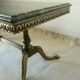 Green marble coffee table with vintage brass.