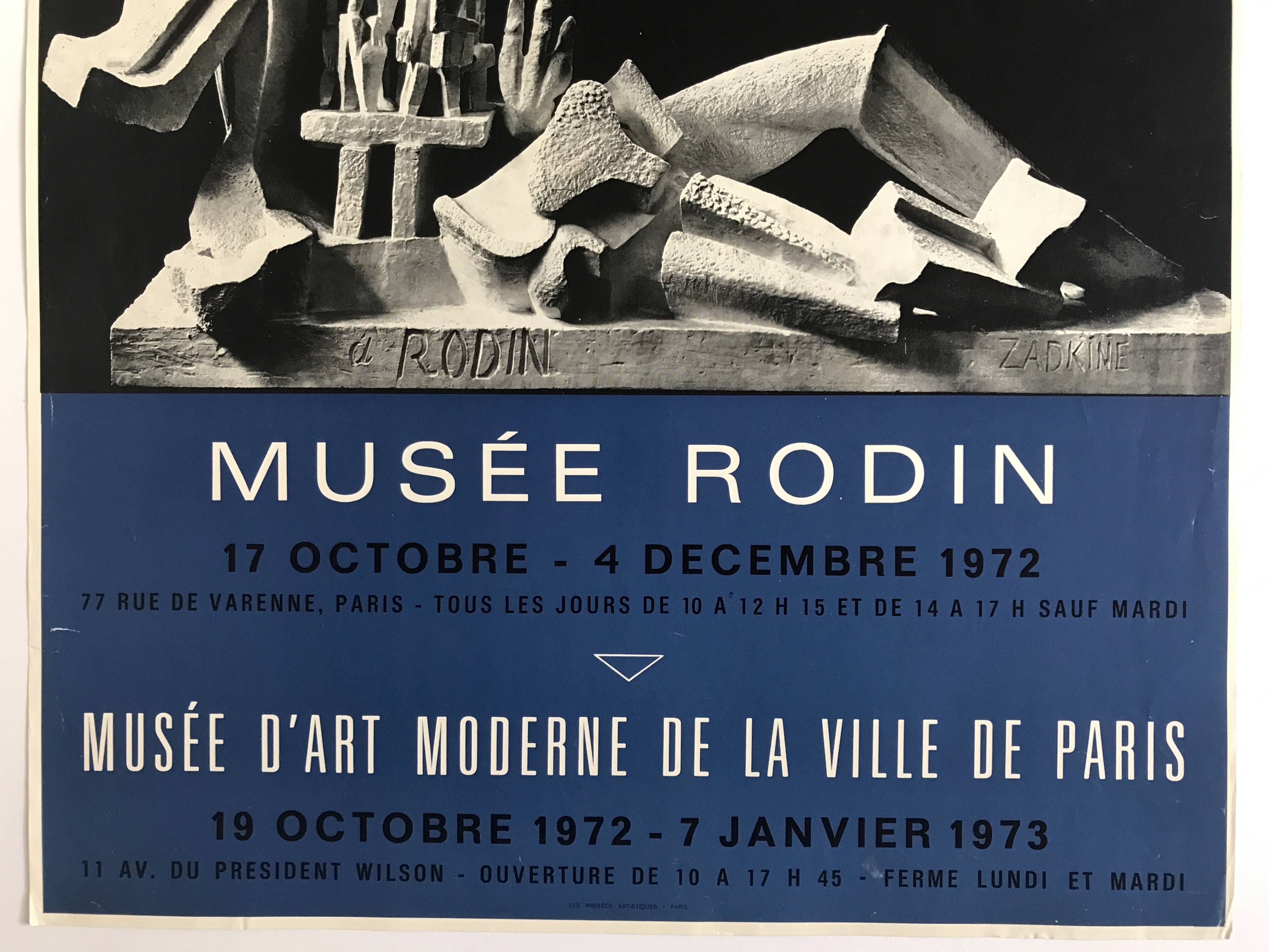 Tribute to Zadkine, Rodin Museum & Museum of Modern Art of the City of Paris, 1972-73