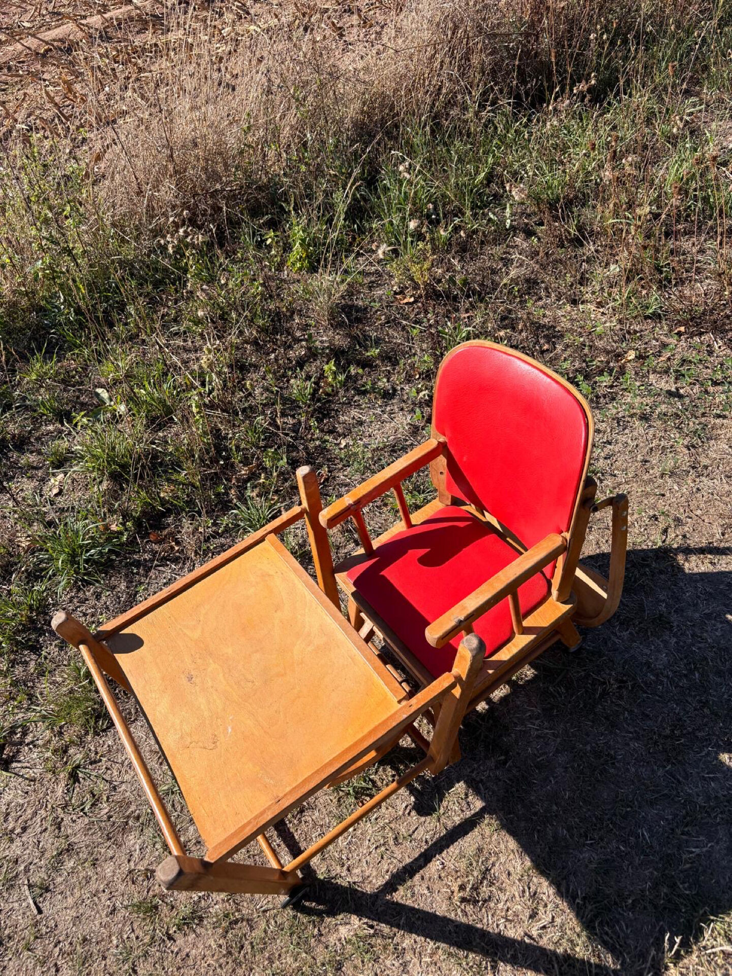 Chaise haute bébé, bois vintage