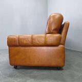 Pair of modern Italian armchairs from the mid-20th century, cognac leather, 1970.