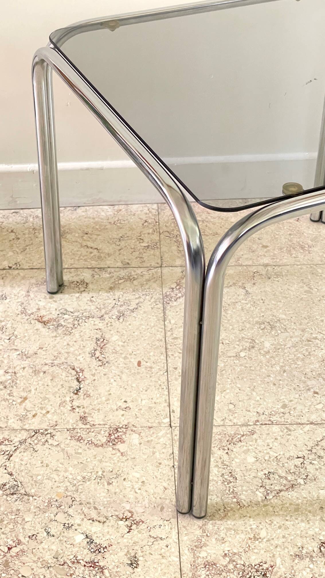 1970s coffee table glass and chrome steel
