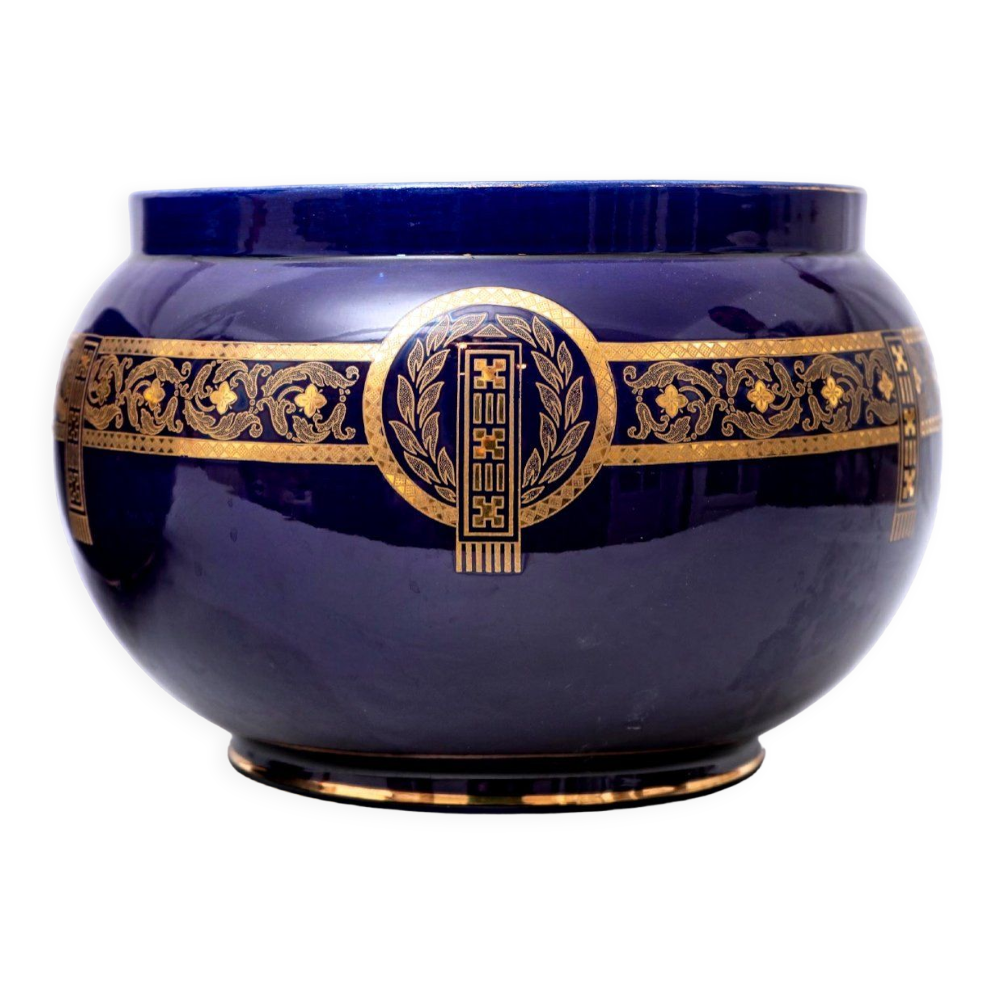 Pair of pot covers - signed and numbered sarreguemines - dark cobalt blue - xixth