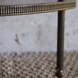 Corner shelf on foot in vintage wood and brass
