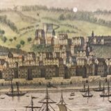 Gravure ancienne , vue du port de Newcastle début XX siècle
