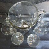 Vintage orangeade service with a jug and 6 glasses decorated with golden beads.