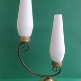 Large double lighting vintage opaline table lamp