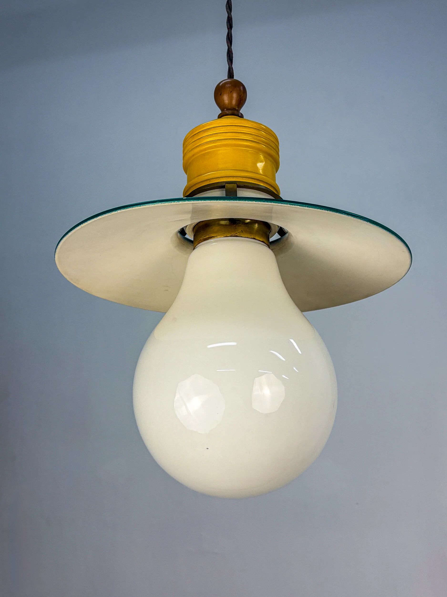 Metalarte XL "Bulb" ceiling pendant, white opaline glass, Spain, 1970s