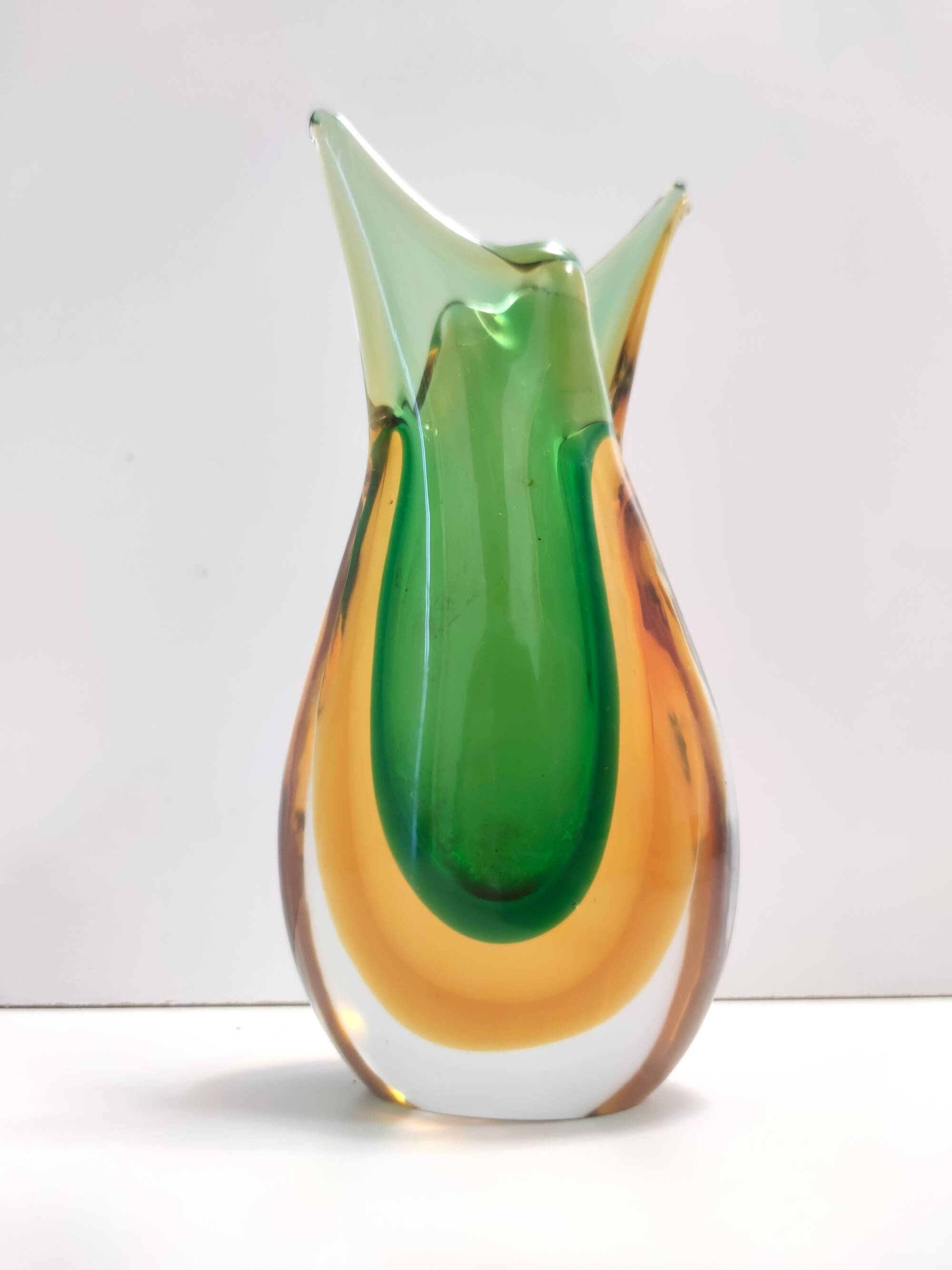 Green and Orange Sommerso Murano Glass Vase by Flavio Poli, Italy