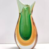 Green and Orange Sommerso Murano Glass Vase by Flavio Poli, Italy