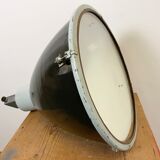Industrial black enamel factory lamp with glass cover, 1960s