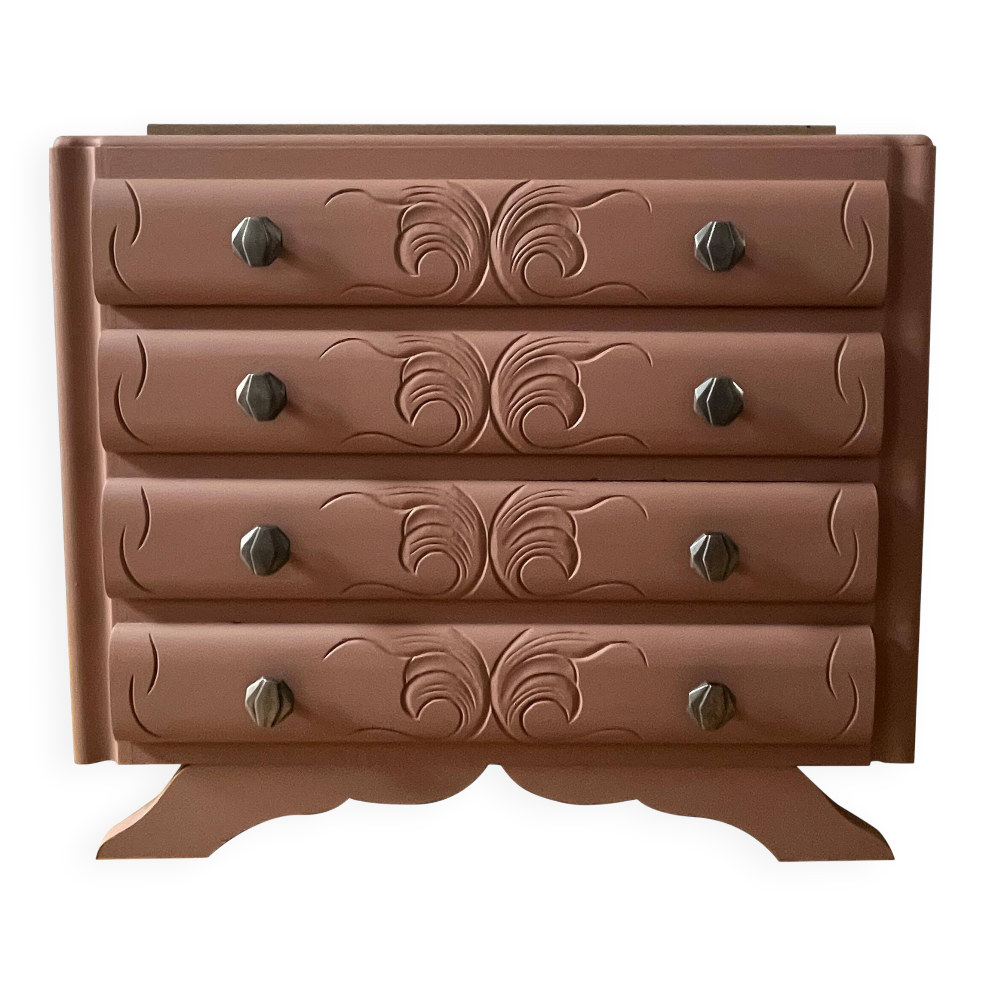 Renovated marble commode - red path - 1950s 1960s - marble and solid wood