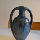 Iridescent Pierrefonds stoneware amphora vase, Art Deco, 1930, signed