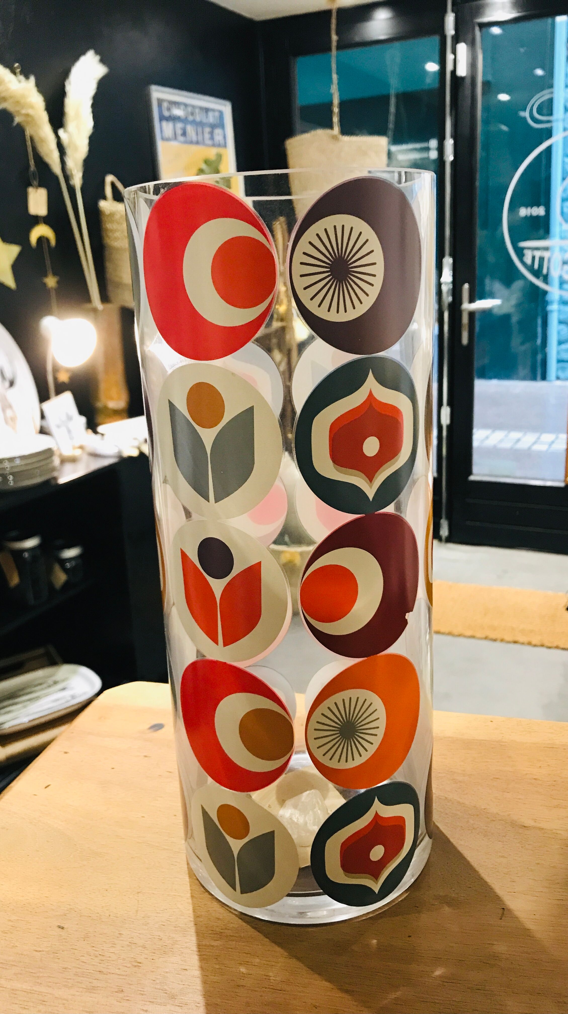 Vase cylinder colorful patterns pop vintage