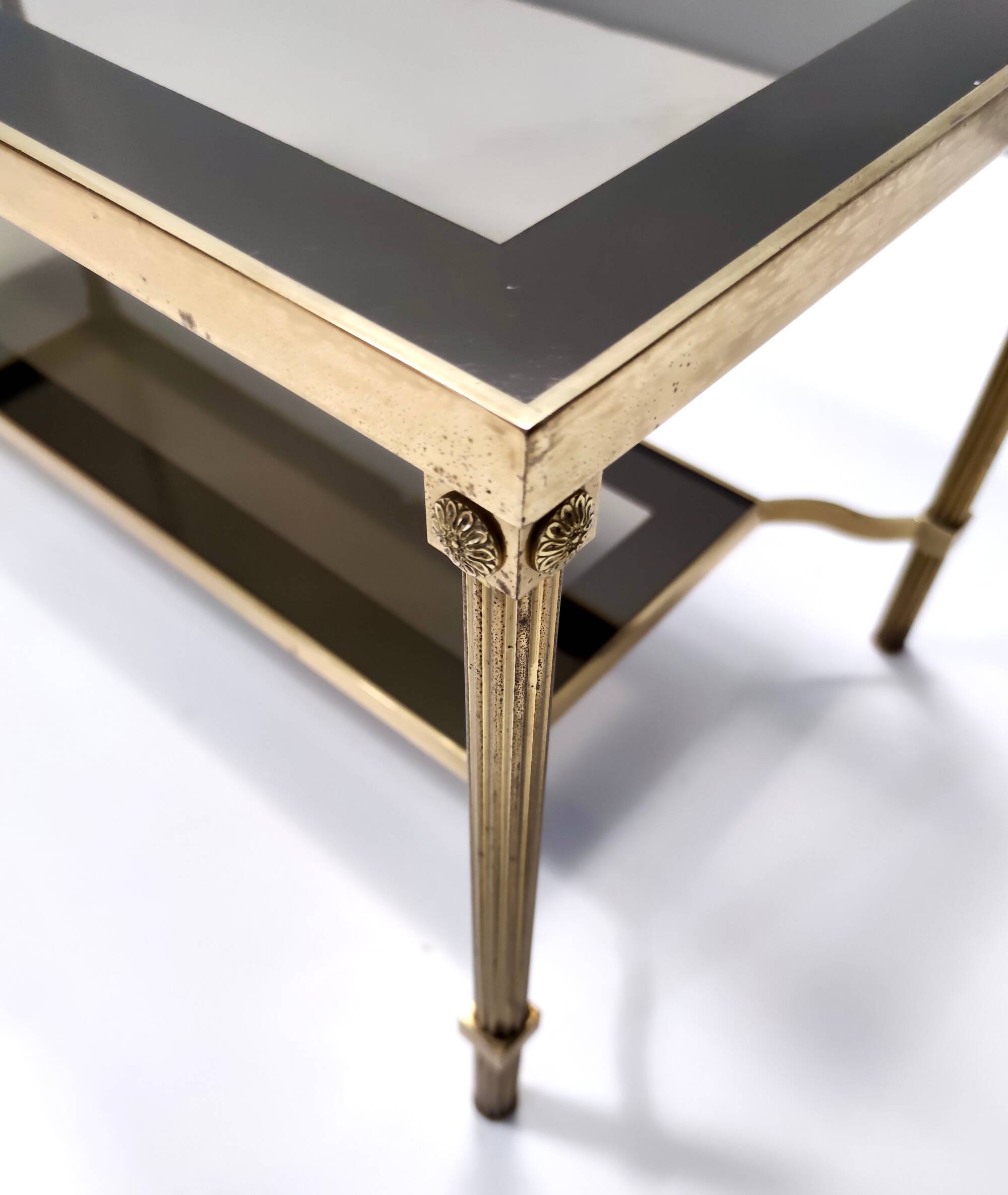 Rectangular Brass Coffee Table with Mirrored Glass Edges, Italy