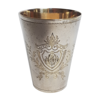 Louis XV-style old silver metal timbale, monogrammed "OA"