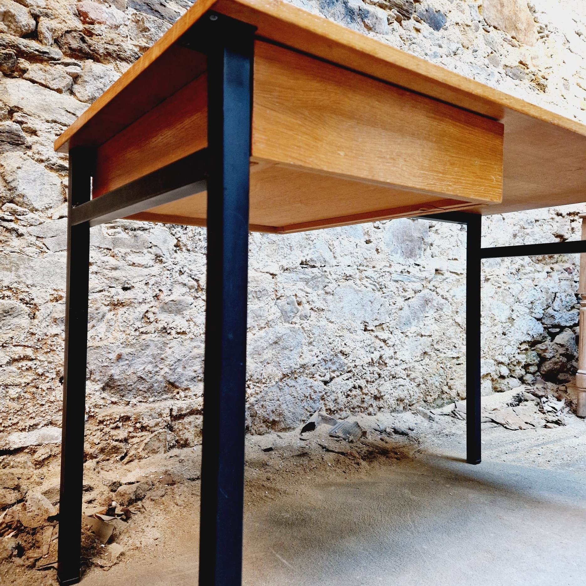 Wood and black metal desk