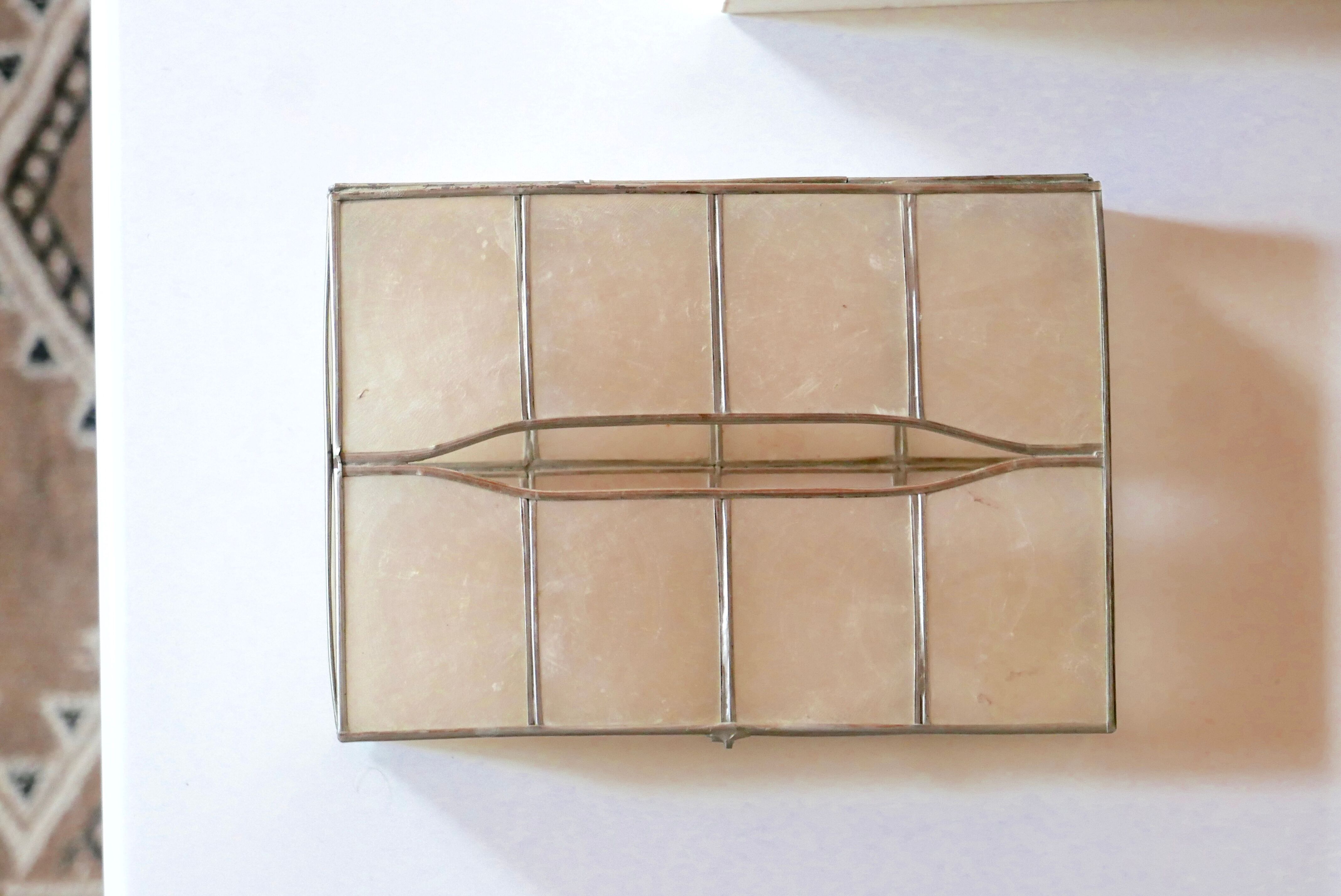 Mother-of-pearl and metal handkerchief box 70s
